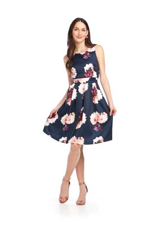 PD-16541 - BIG FLORAL PRINT SLEEVELESS DRESS WITH BOX PLEAT SKIRT - Colors: AS SHOWN - Available Sizes:XS-XXL - Catalog Page:1 